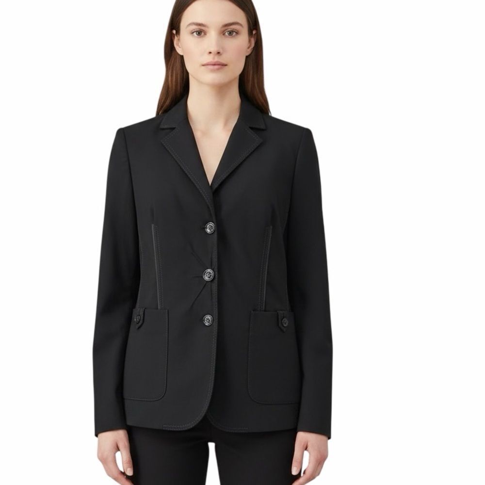 Luisa‎ Cerano Elegant  Viscose Stretch Black Blazer Size 14 Like New